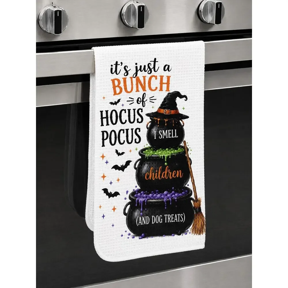 It's Just a Bunch of Hocus Pocus Halloween Kitchen Towel Funny Witch Decor